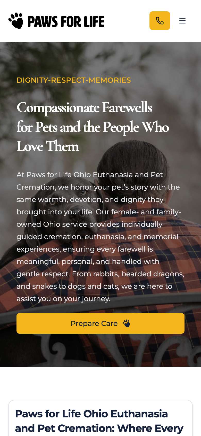 Paws for Life Mobile Web Preview